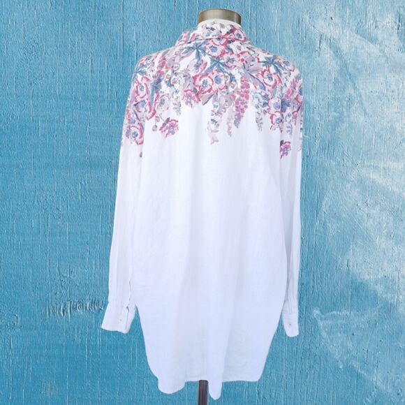 JOULES Jeanne Print White Pink Floral Linen Button Down Top Suze 14 - Picture 4 of 14